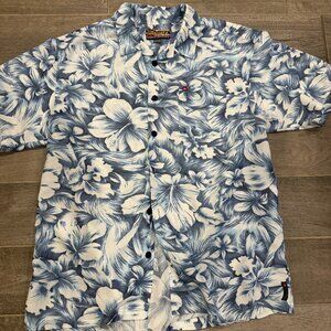 Quiksilver Hawaiian Surf Shirt Men’s XL Blue White Floral Button Up Aloha